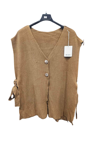 Italian Ladies Soft Knit Sleeveless V Neck Jumper with Side Ties CML