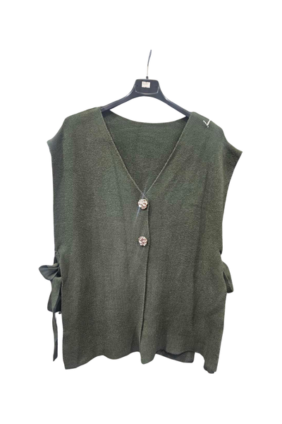 Italian Ladies Soft Knit Sleeveless V Neck Jumper with Side Ties KKI