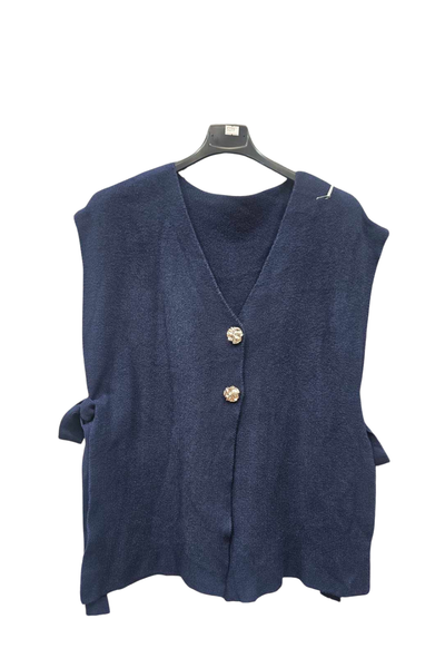 Italian Ladies Soft Knit Sleeveless V Neck Jumper with Side Ties NVY