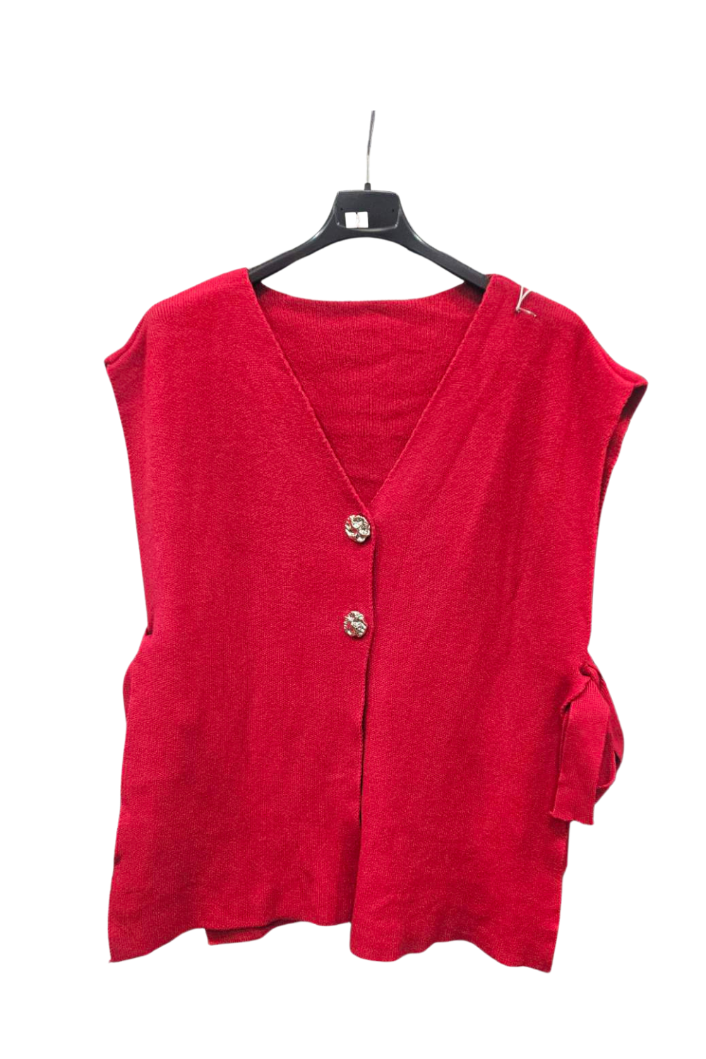 Italian Ladies Soft Knit Sleeveless V Neck Jumper with Side Ties RED