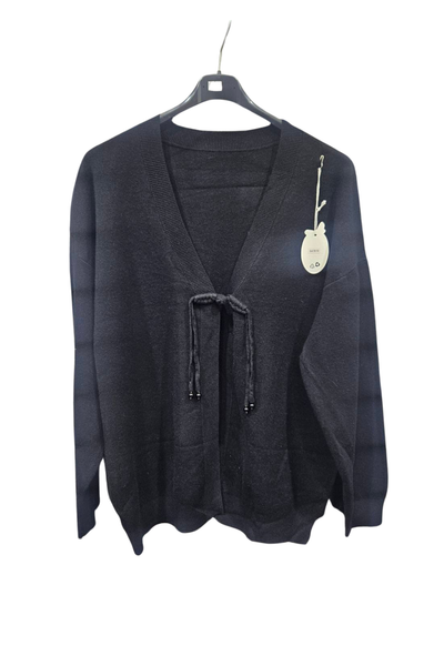 Italian Ladies Tie Front Long Sleeve Cardigan BLK