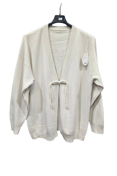 Italian Ladies Tie Front Long Sleeve Cardigan CRM