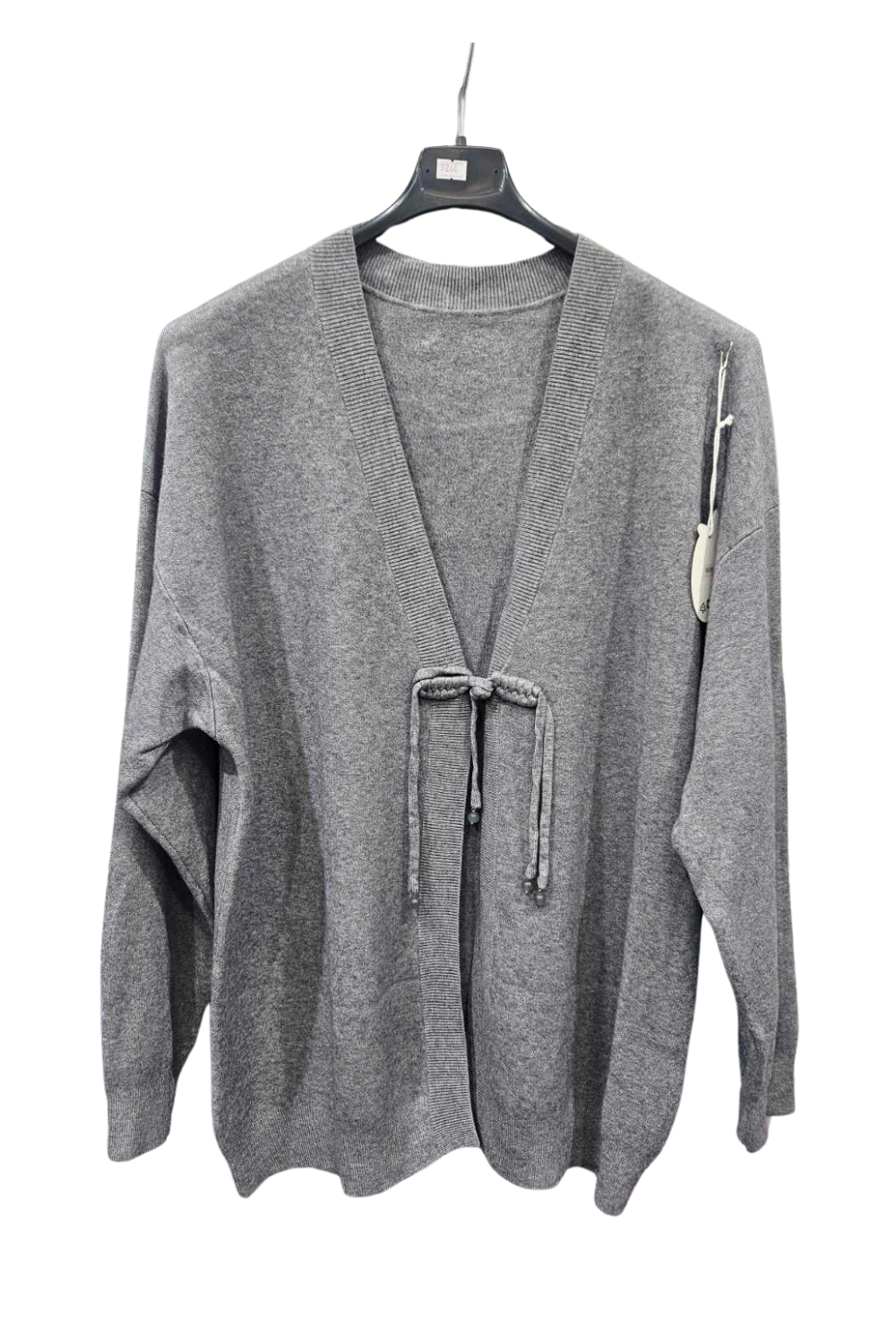 Italian Ladies Tie Front Long Sleeve Cardigan GRY