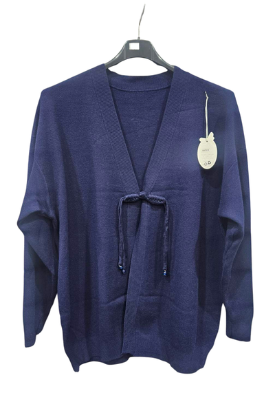Italian Ladies Tie Front Long Sleeve Cardigan NVY