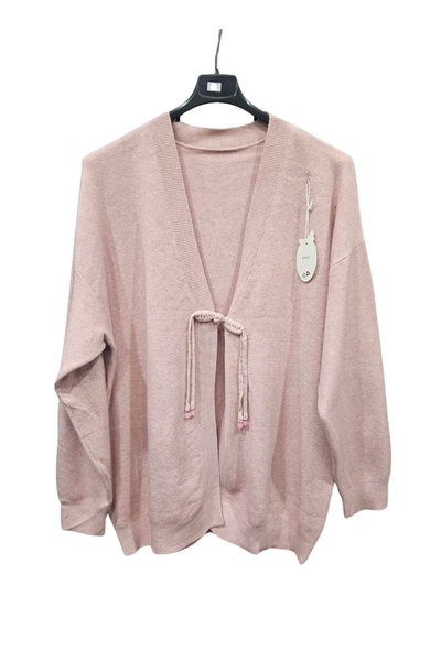 Italian Ladies Tie Front Long Sleeve Cardigan PNK