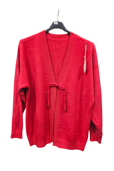 Italian Ladies Tie Front Long Sleeve Cardigan RED