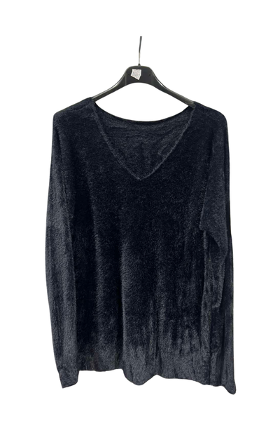 Italian Soft Fluffy V Neck Jumper – One Size Fits UK 8–14 Blk
