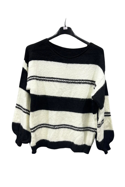 Italian Soft Knit Stripe Jumper BLK
