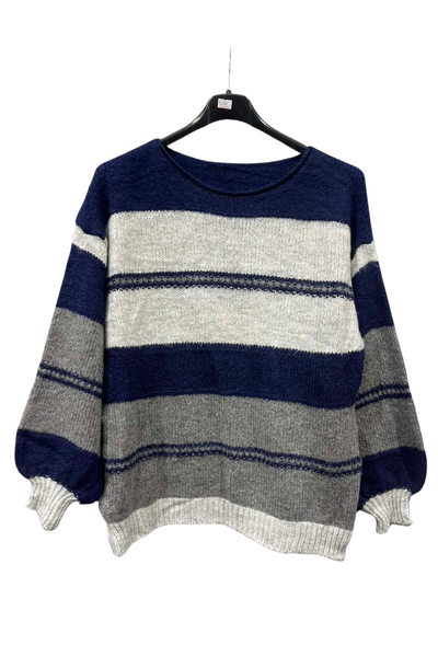 Italian Soft Knit Stripe Jumper NVY