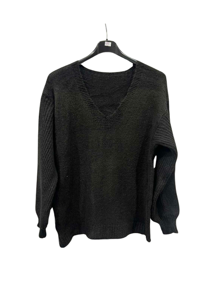 Italian Soft Knit V Neck Jumper – One Size Fits UK 8–14 BLK