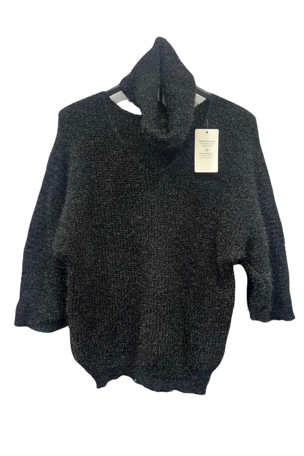 Italian V Neck Knitted Top With Snood blk