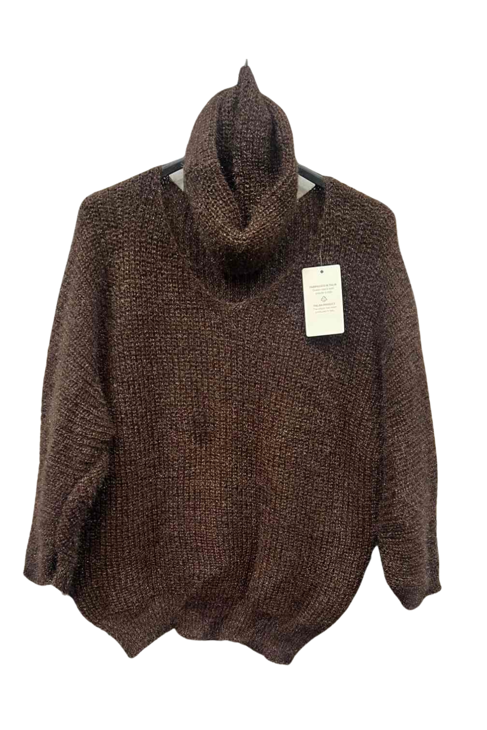 Italian V Neck Knitted Top With Snood brwn