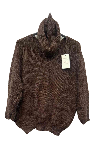 Italian V Neck Knitted Top With Snood brwn