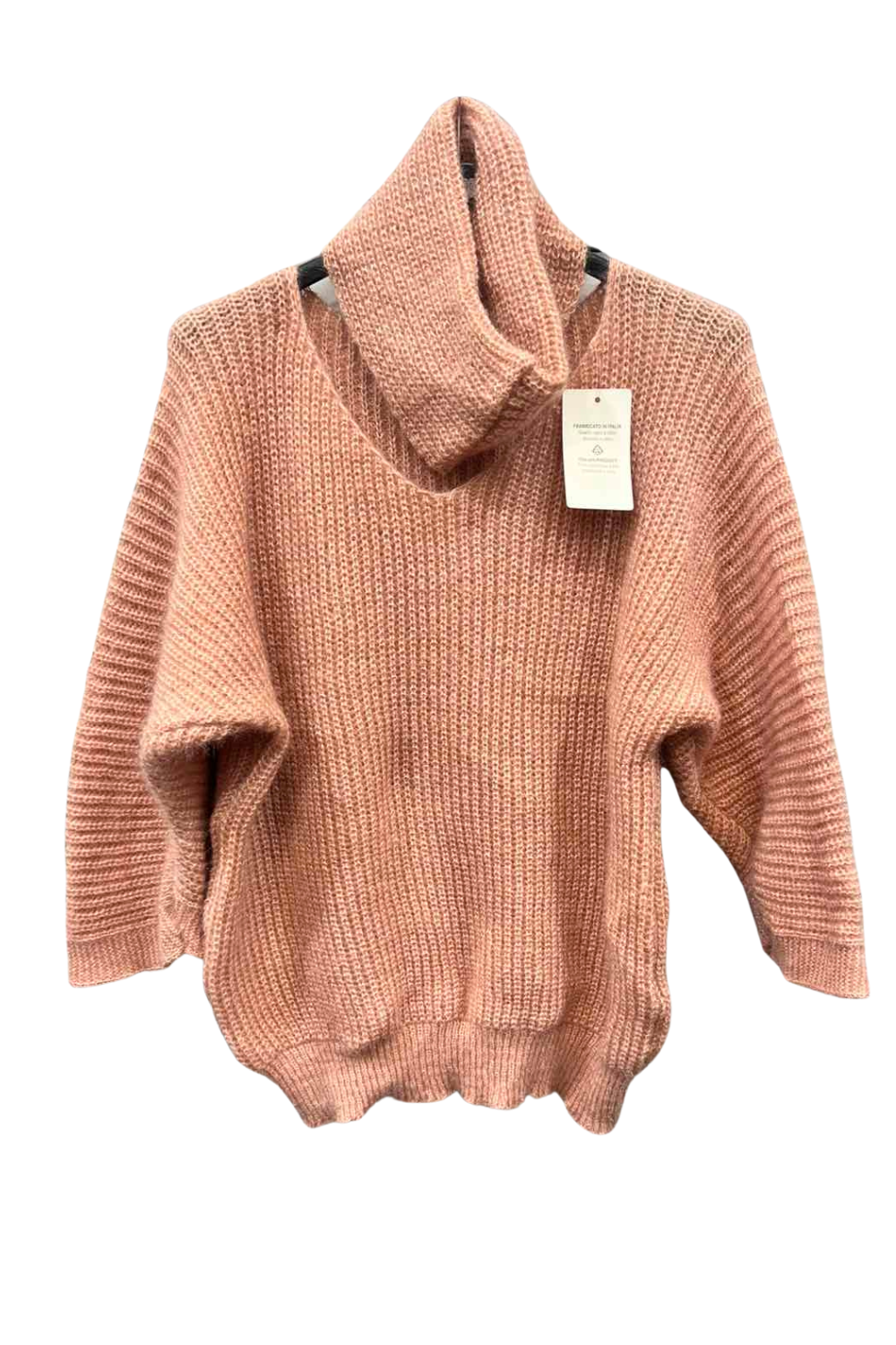 Italian V Neck Knitted Top With Snood pnk