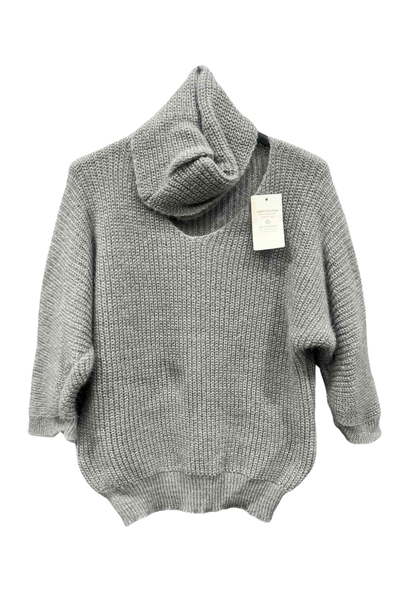 Italian V Neck Knitted Top With Snood silver