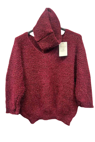 Italian V Neck Knitted Top With Snood wne