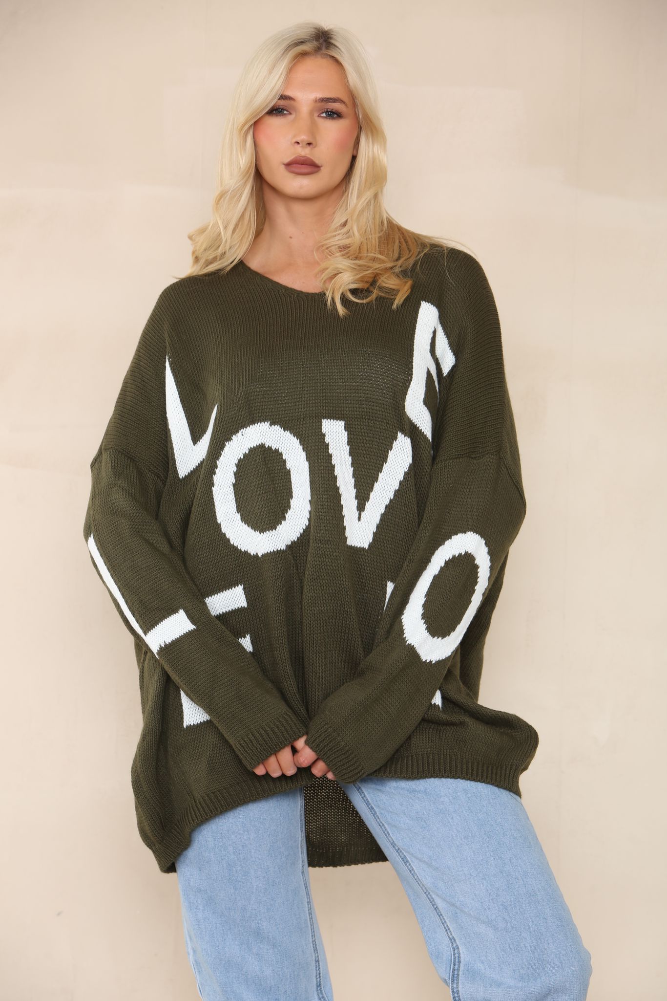 Italian Oversized Love Print Knitted Jumper Top