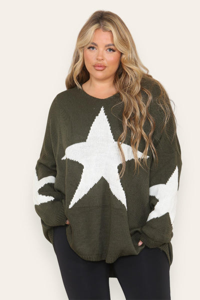 Oversized Star Print Knitted Jumper Top
