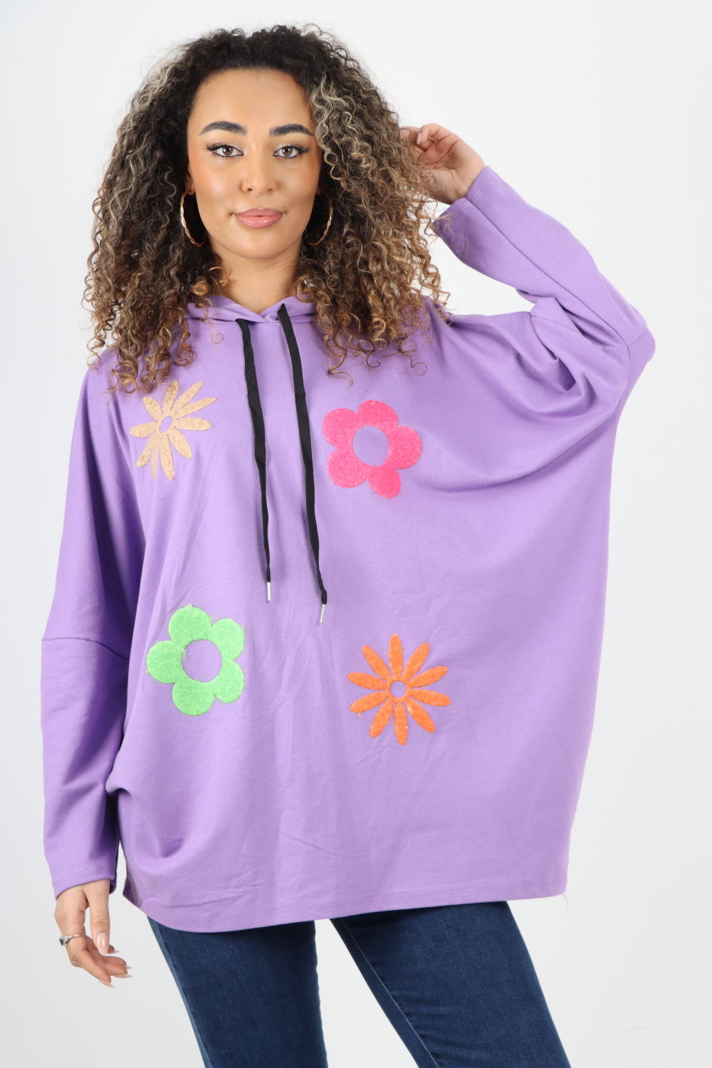 Italian Ditsy Floral Print Hooded Tunic Top