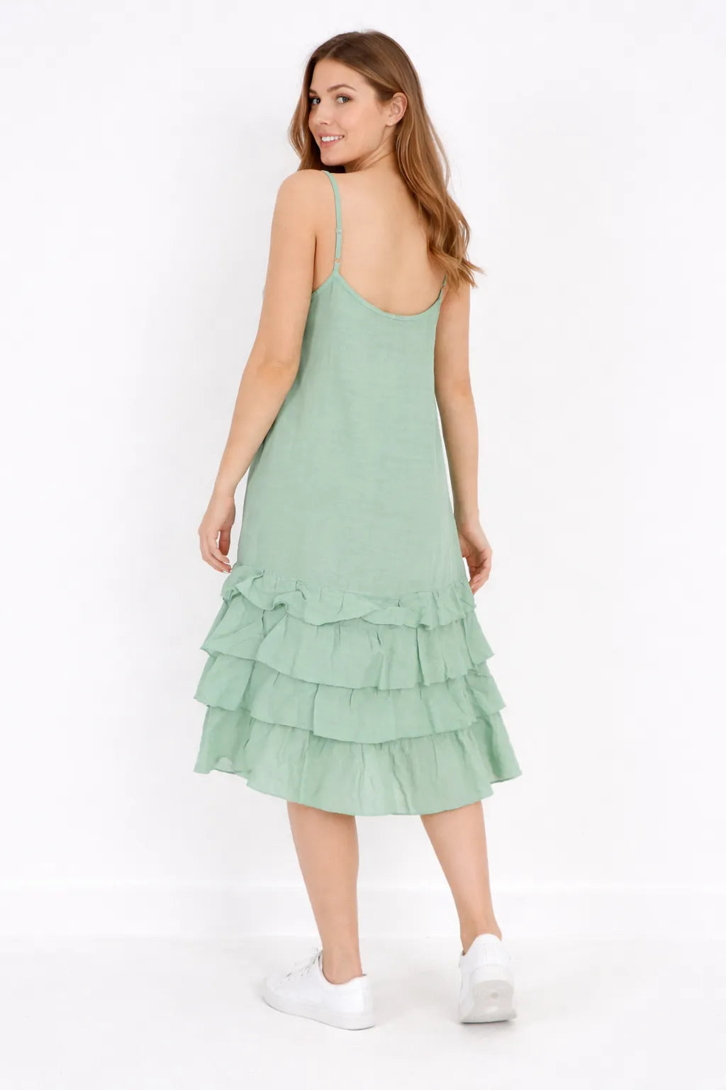 knee length dresses for ladies Cream Flower Detail Ruffle Tiered Chiffon Dress main image 1