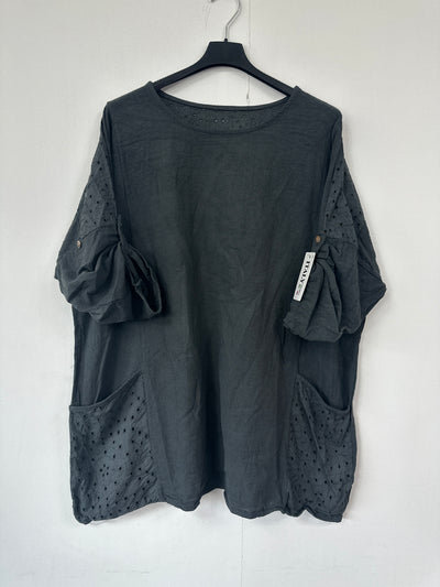 Italian Broderie Anglaise Pocket Detail Tunic Top