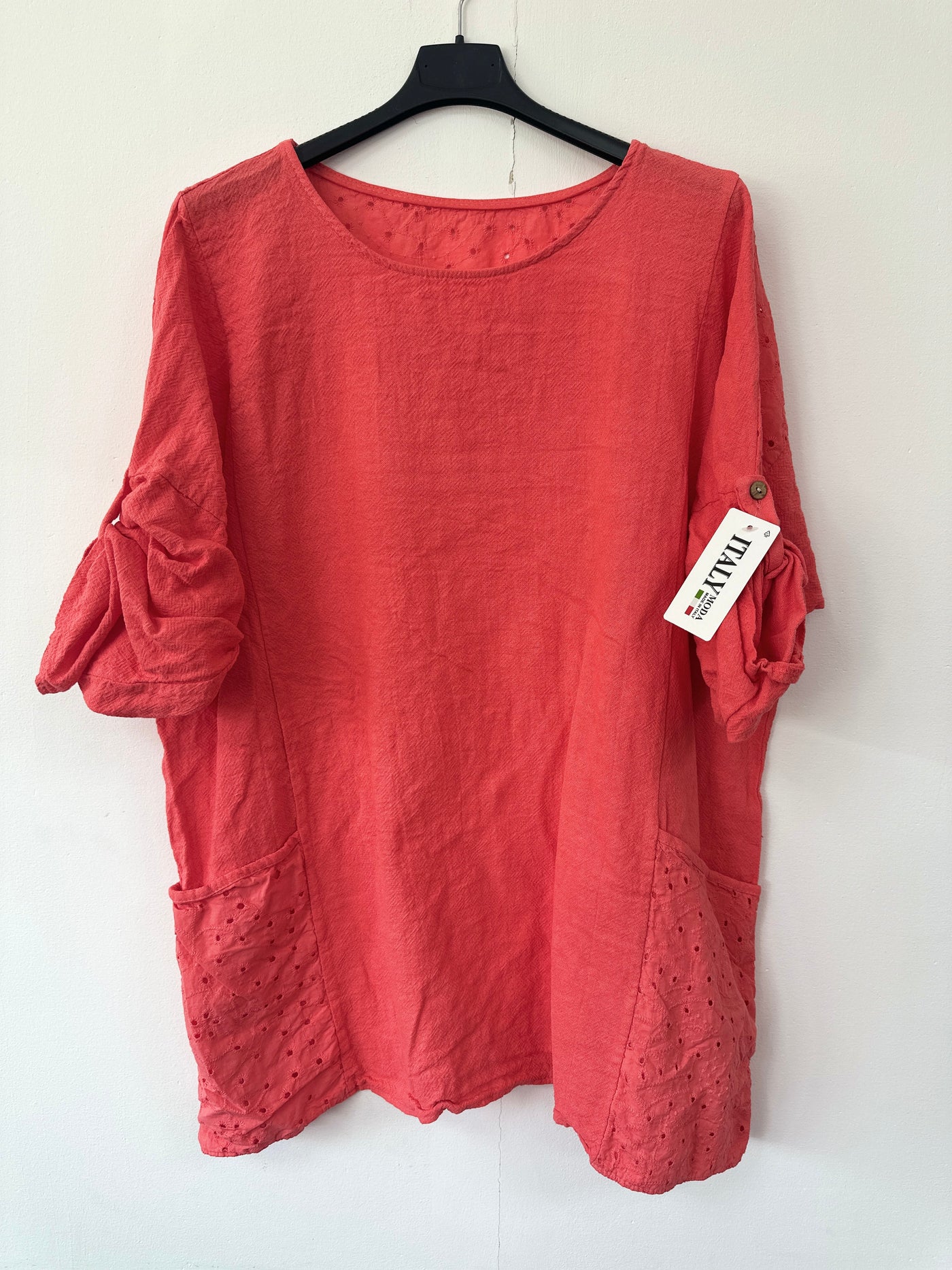 Italian Broderie Anglaise Pocket Detail Tunic Top