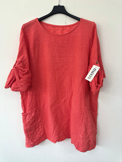 Italian Broderie Anglaise Pocket Detail Tunic Top