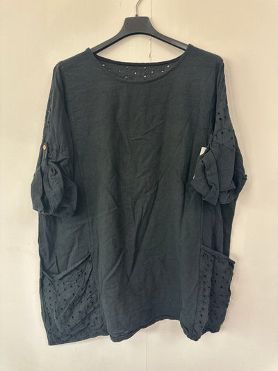 Italian Broderie Anglaise Pocket Detail Tunic Top