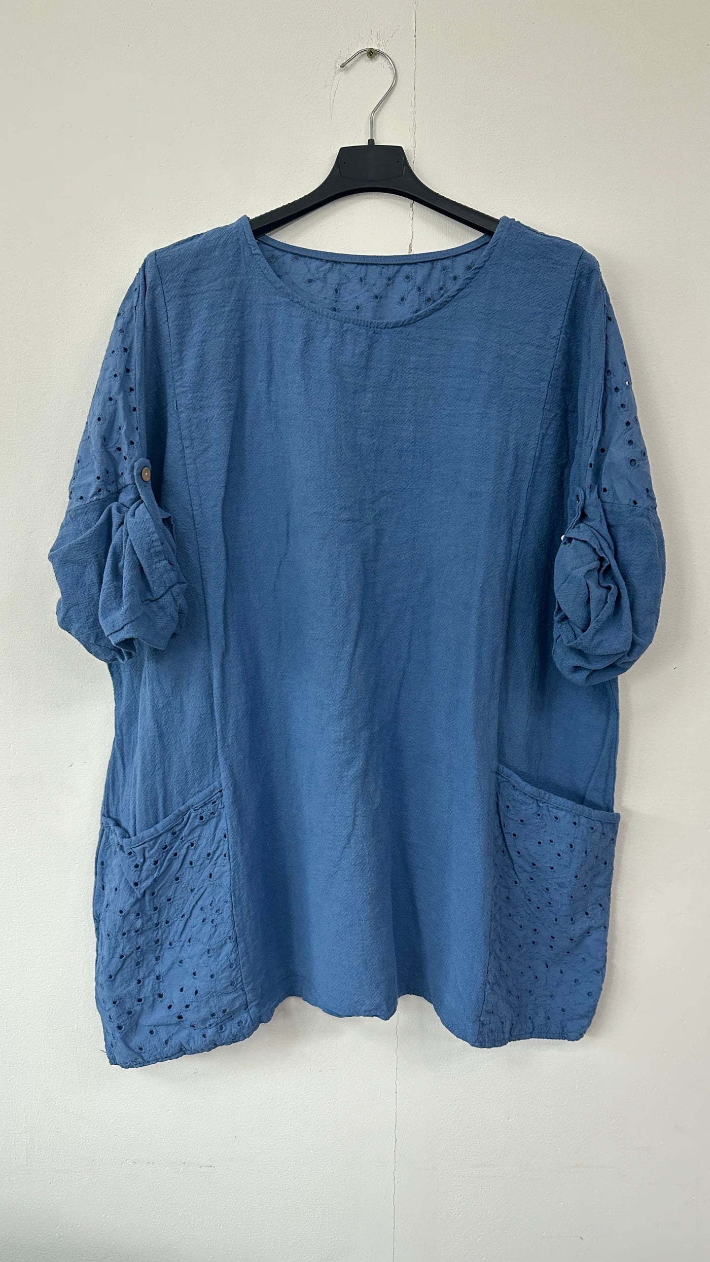 Italian Broderie Anglaise Pocket Detail Tunic Top