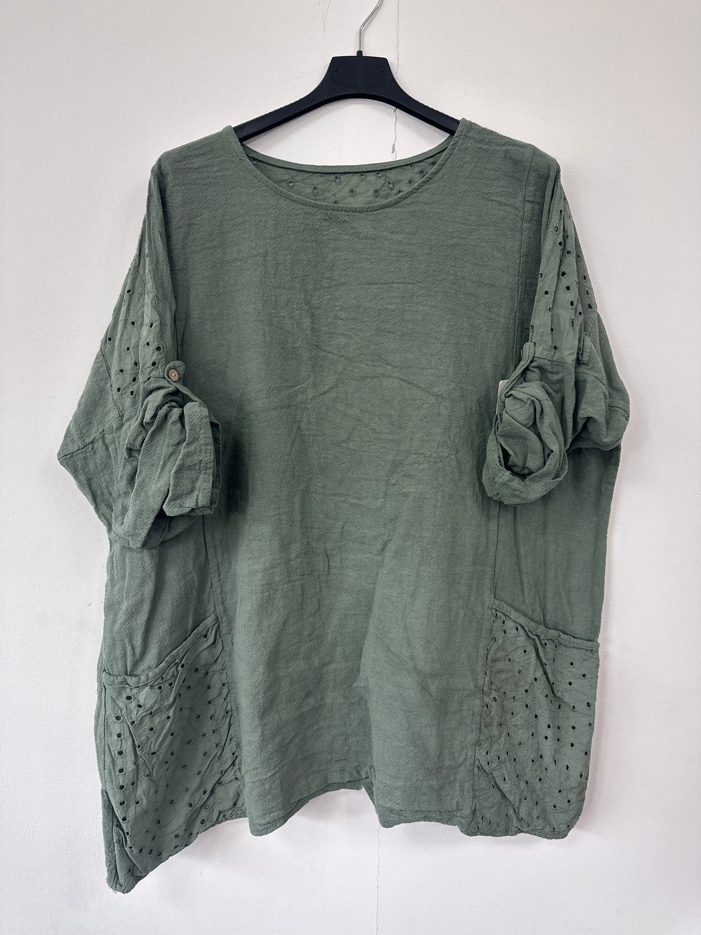 Italian Broderie Anglaise Pocket Detail Tunic Top