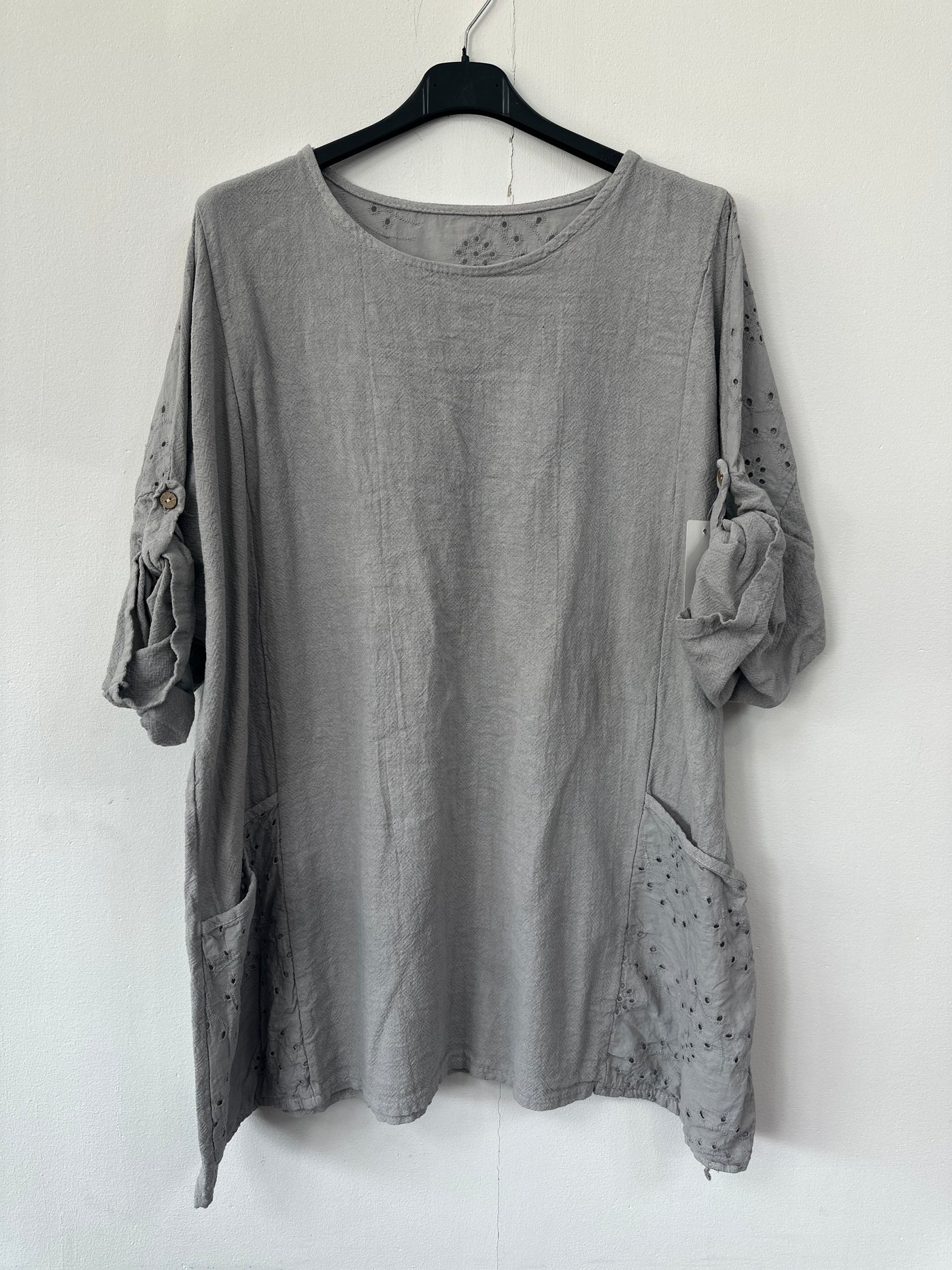 Italian Broderie Anglaise Pocket Detail Tunic Top