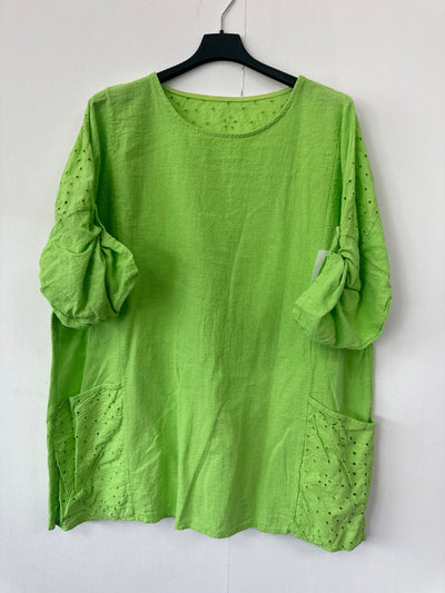 Italian Broderie Anglaise Pocket Detail Tunic Top