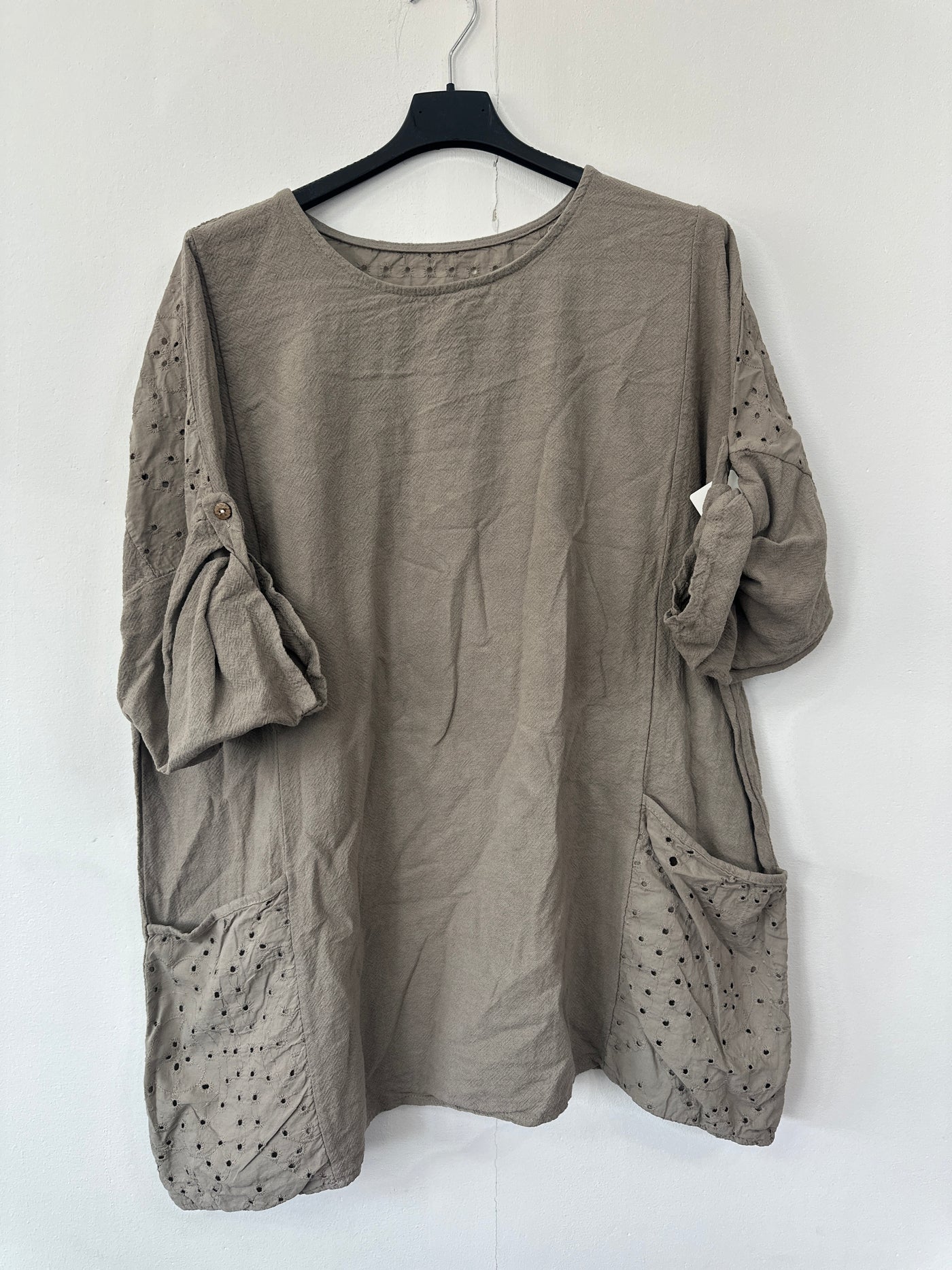 Italian Broderie Anglaise Pocket Detail Tunic Top