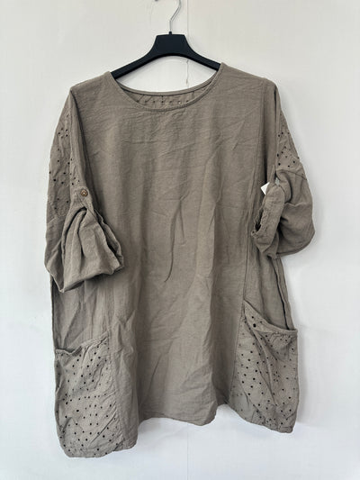 Italian Broderie Anglaise Pocket Detail Tunic Top