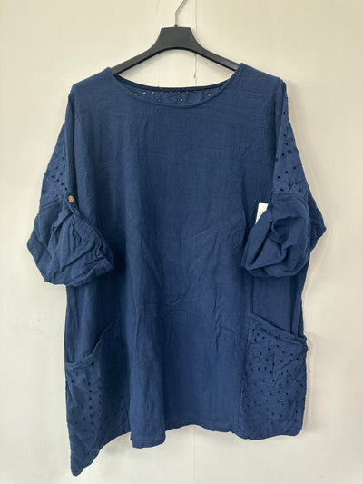 Italian Broderie Anglaise Pocket Detail Tunic Top