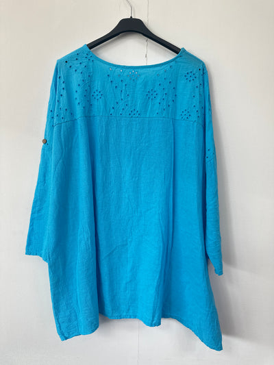 Italian Broderie Anglaise Pocket Detail Tunic Top