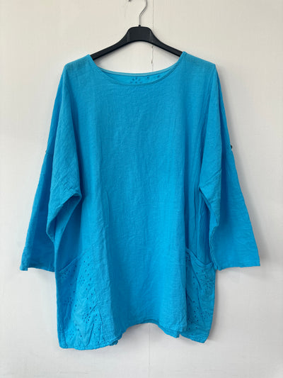 Italian Broderie Anglaise Pocket Detail Tunic Top