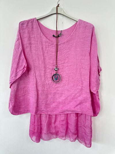 Italian Lightweight Layered Linen Necklace Top