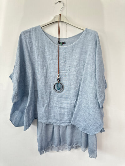 Italian Lightweight Layered Linen Necklace Top