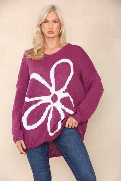 Italian Oversized Floral Print Knitted Jumper Top
