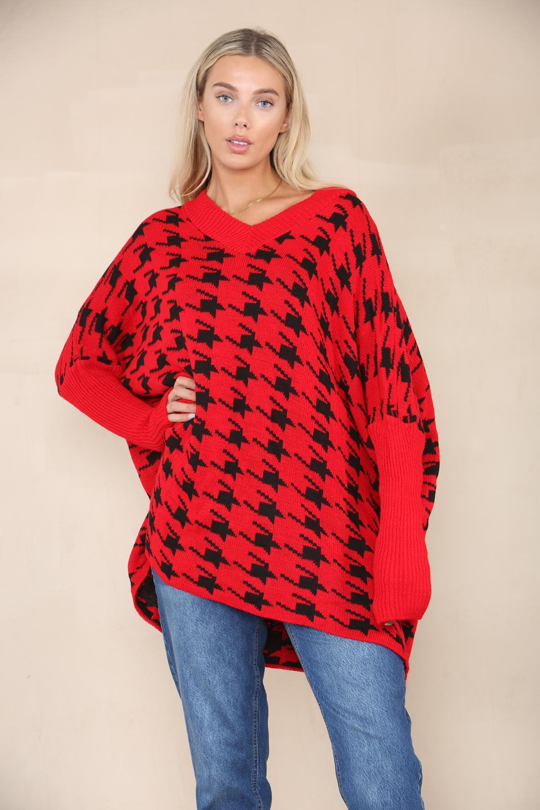 Oversized Dog Tooth Print Jumper Top