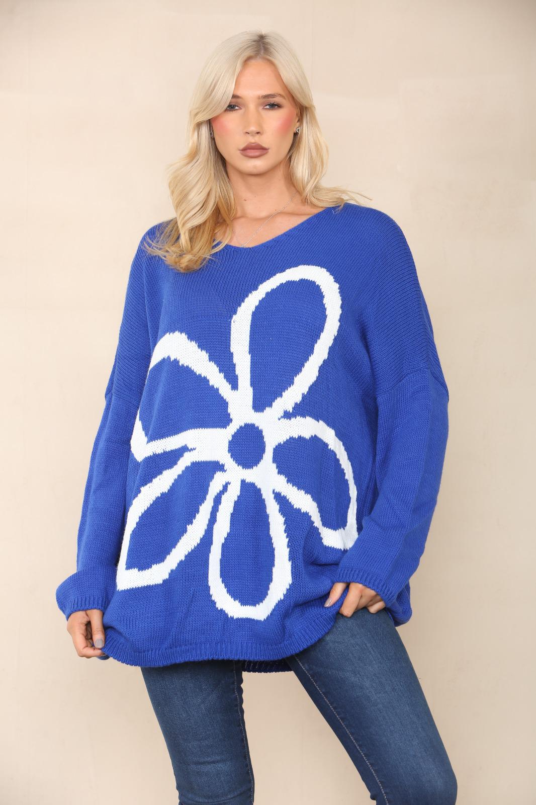 Italian Oversized Floral Print Knitted Jumper Top