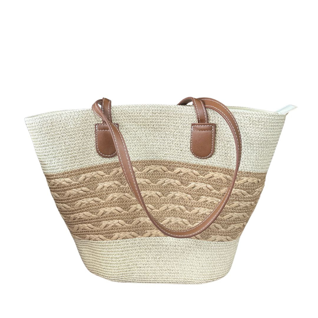 Women Straw Stripe Pattern Tote Beach Bag