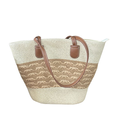 Women Straw Stripe Pattern Tote Beach Bag