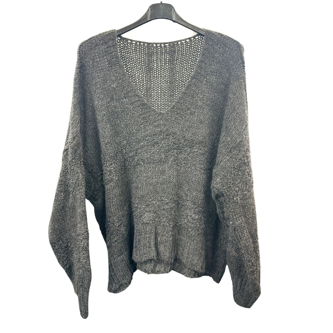 Italian Relaxed Fit V Neck Textured Lana Chunky Knit Jumper