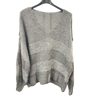 Italian Relaxed Fit V Neck Textured Lana Chunky Knit Jumper