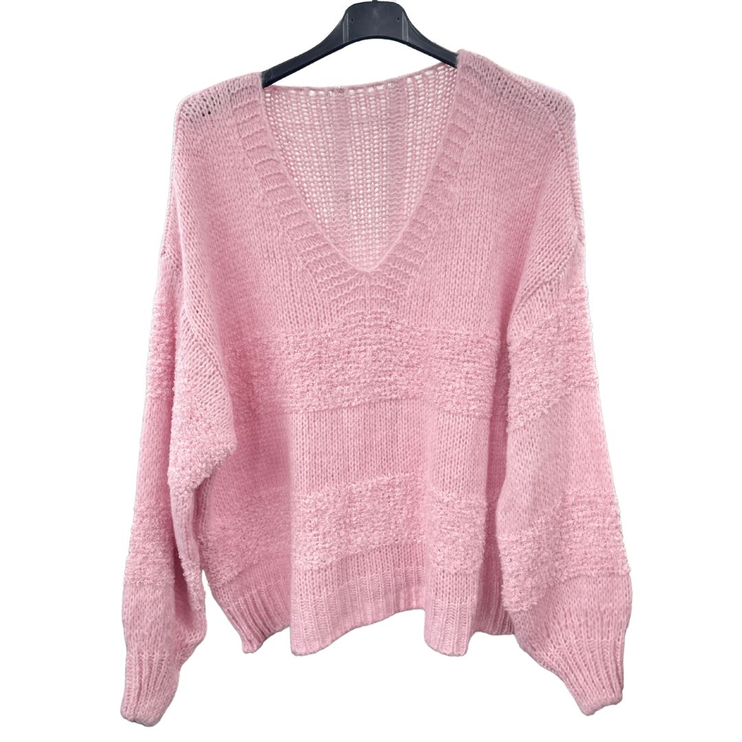 Italian Relaxed Fit V Neck Textured Lana Chunky Knit Jumper