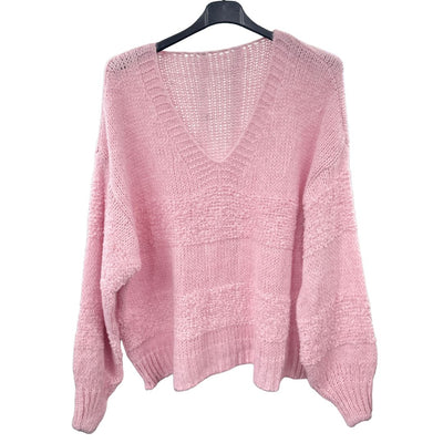 Italian Relaxed Fit V Neck Textured Lana Chunky Knit Jumper