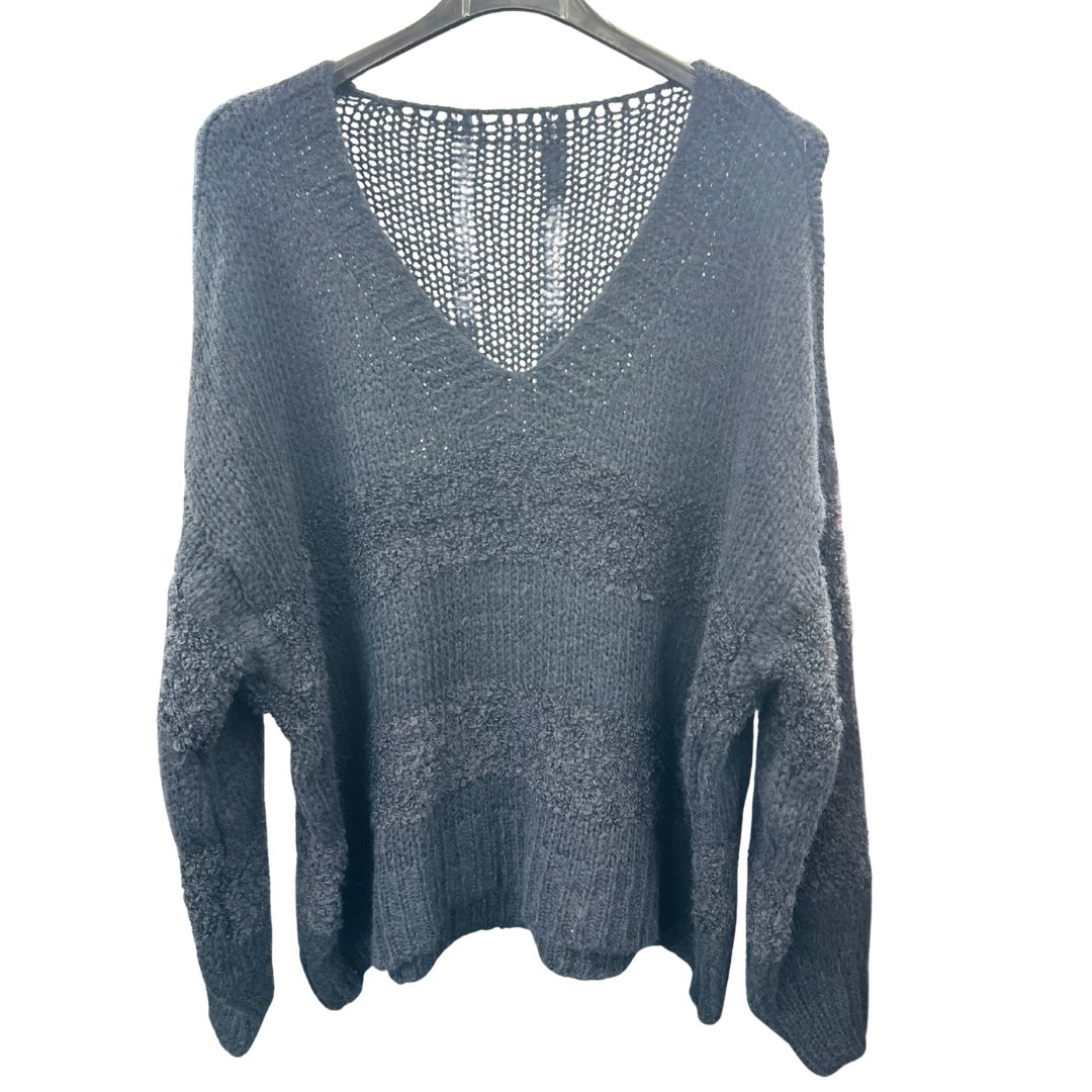 Italian Relaxed Fit V Neck Textured Lana Chunky Knit Jumper