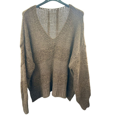 Italian Relaxed Fit V Neck Textured Lana Chunky Knit Jumper